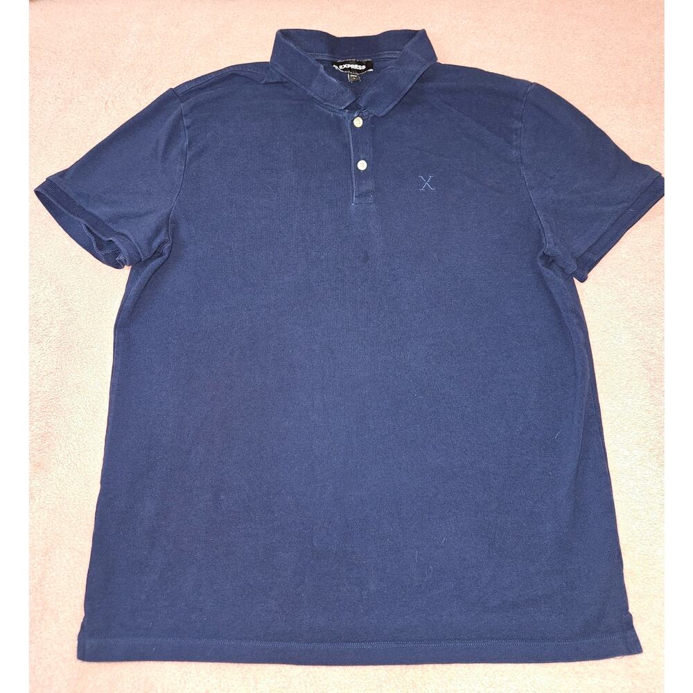 Express Men's Navy Blue Polo Shirt Size L with "X" Logo